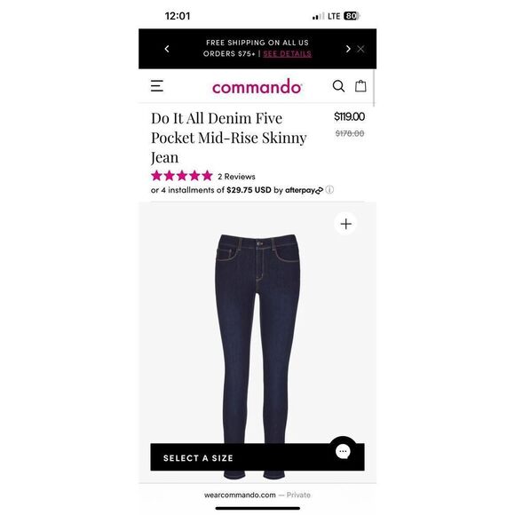 Commando Do It All Denim 5 Pocket Mid-Rise Skinny Jeans NWT!! - Picture 12 of 16